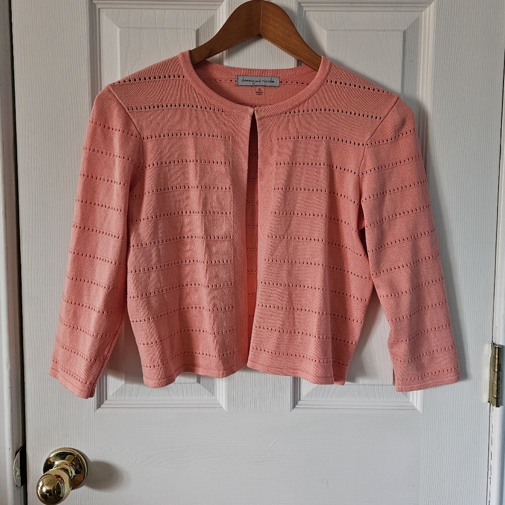 Danny and Nicole Coral Open Front Cut Out Detail Cardigan Sweater Sz S